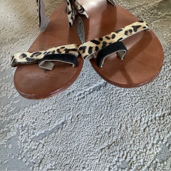 Able Margarete Leopard Print Fur Leather Sandals Flats Slides Slip on Cheetah 8 - Picture 4 of 10